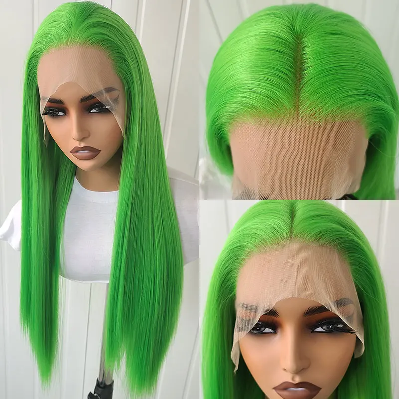 Tender Green Color Straight Hair Synthetic 13x4 Lace Front Wigs High Quality Heat Resistant Fiber Hair For Black Women Cosplay