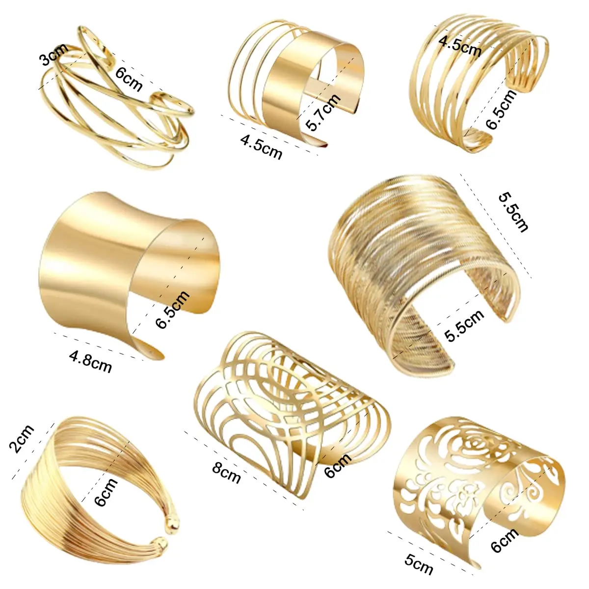Jardme 4PCS Chunky Cuff Bracelet for Women Minimalist Irregular Open Wide Wire Bangle Bracelets Set