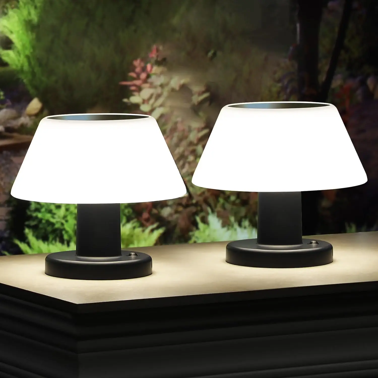 Lightess Solar Table Lamp, Outdoor Mushroom Light,Solar-Powered and USB Rechargeable, 4 Dimming Modes,IP54 Waterproof