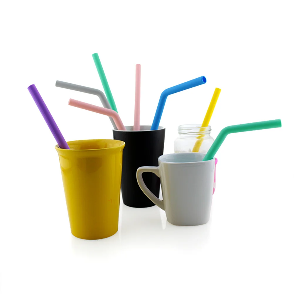 

2Sets Silicone Folding Straws Reusable Safe Bent for Juices Coffee Tea Holiday Cocktails with Cleaning Brush Case Purple