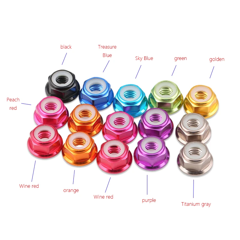 5pcs M2 M3 M4 M5 M6 Grade 4.8 Multicolor Aluminum Alloy Flange Lock Nuts  Thread Pitch 0.4~1mm Nylon Ring Self-Locking Screw Cap