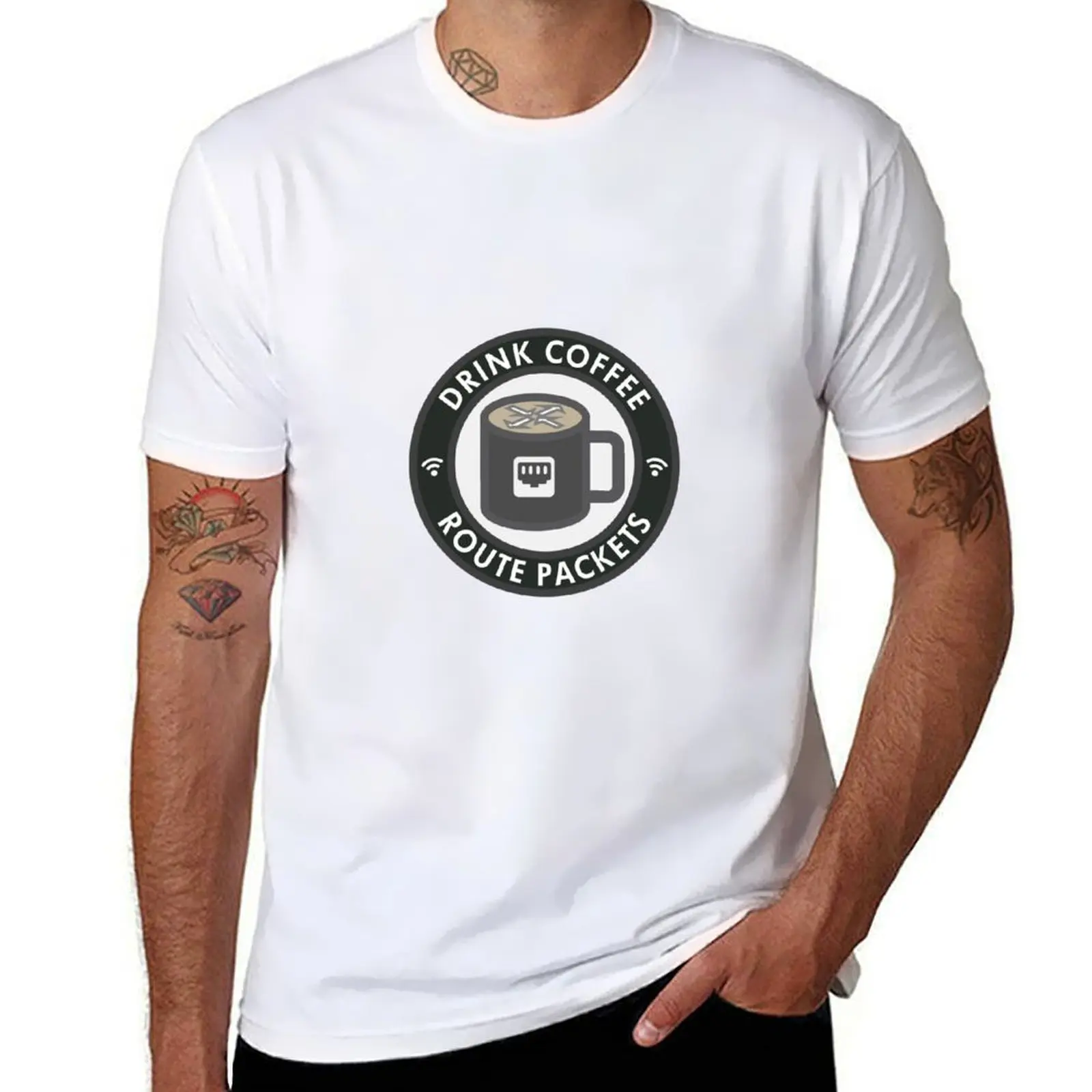 

Drink Coffee, Route Packets T-Shirt t shirts for man cotton soft man t shirts cotton man t shirts for men T-shirt