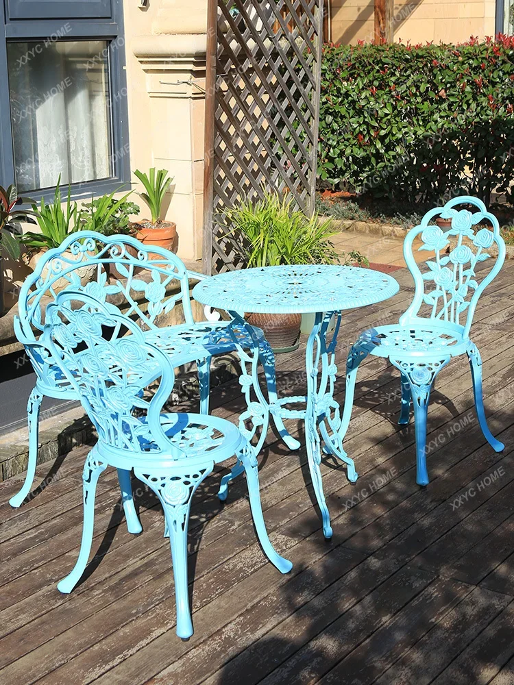 

European-Style Three-Piece and Five-Piece Set Outdoor Leisure Outdoor Balcony Garden Courtyard Waterproof Iron Table and Chair