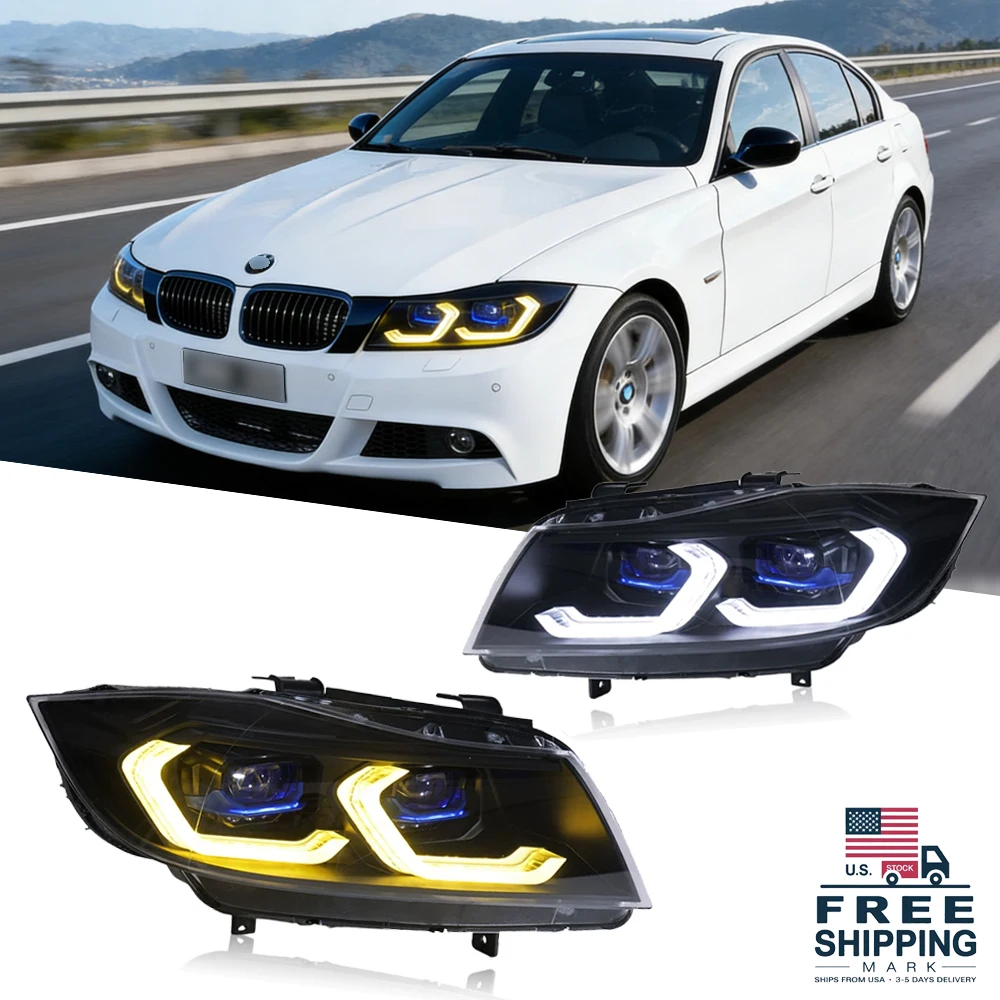 

Car Styling For BMW 3 Series E90 Headlight 2005-2012 Upgrade Modified to New Yellow n White DRL Turn Signal LED Headlight