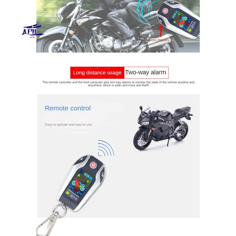 

AF91-LCD Motorcycle Alarm Auto Lock/Unlock Security System Two Anti-Theft Alarms Keyless Engine Start