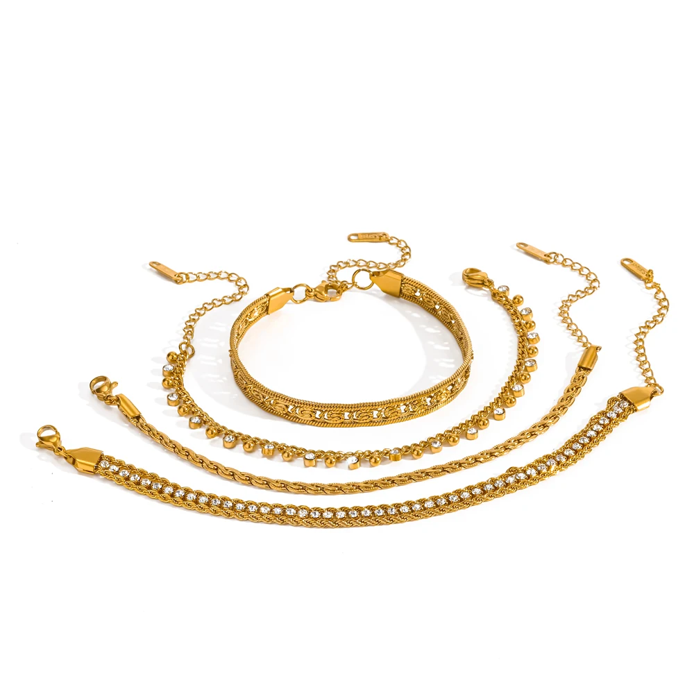 Modisches Edelstahl-Zirkon-Kettenarmband in Goldfarbe, wasserdicht, alltagstauglicher Schmuck, exquisites Luxusgeschenk – Detail 3