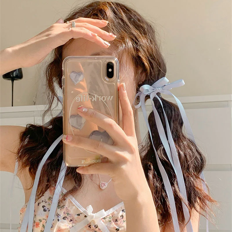 Silk Ribbon Bow Hair Clip Trend Colors Long Strap Hairpins Barrettes Small Hair Claw Women Girls Headwear Wedding Y2K Jewelry