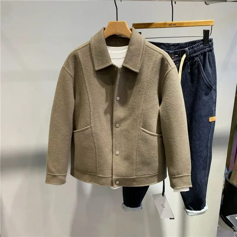 Short woolen coat men's autumn and winter new trendy brand simple casual big pocket fashion versatile lapel jacket trendy