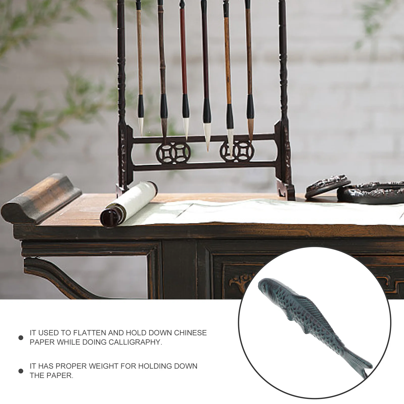 

Carp Shape Cast Iron Paperweight Chinese Calligraphy Practice Tool Smooth Long Desktop Decor for Writing Brush Art Craft