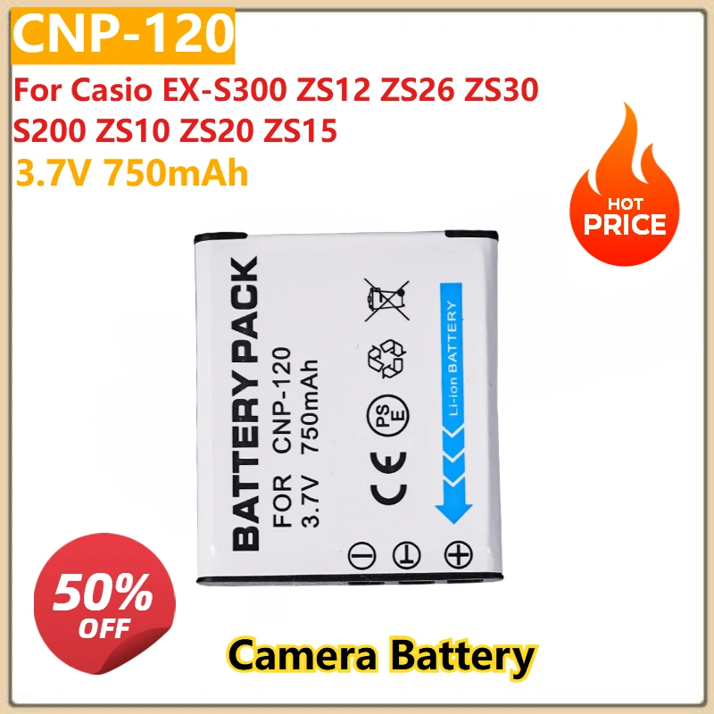 

For Casio EX-S300 ZS12 ZS26 ZS30 S200 ZS10 ZS20 ZS15 Replacement Camera Battery CNP-120 3.7V 750mAh NP120 CNP120