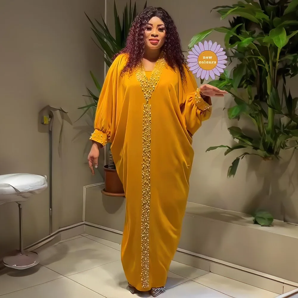 

Plus Size Boubou Africain Femme Ankara Outfits Traditional Dress Muslim Beads Kaftan Abaya Arabic Dubai Turkish African Dresses