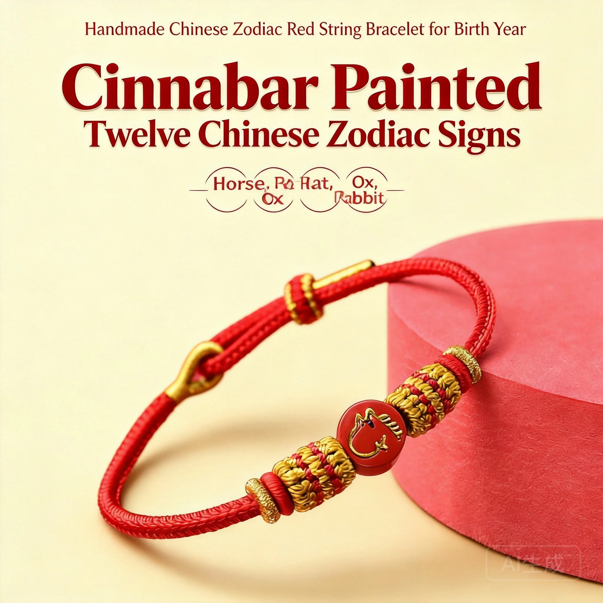 Chinese Style Adjustable 12 Zodiac Cinnabar Painted Hand Woven Red String Bracelet Auspicious Blessing Wealth Fortune Lucky Jewe