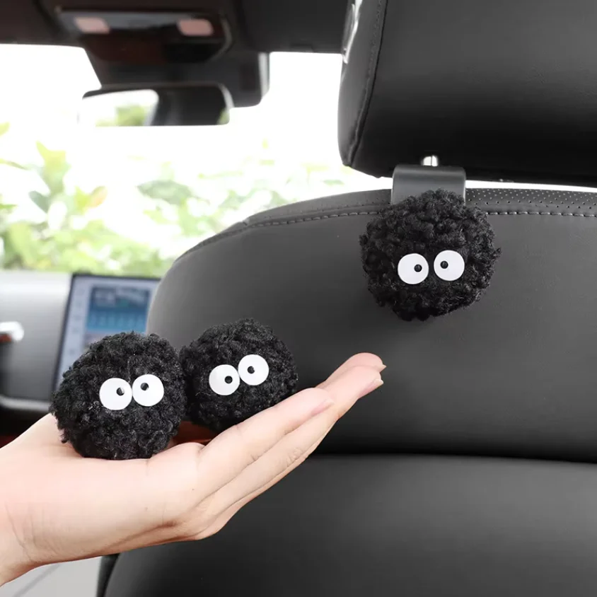 2pcs Cute Coal Ball Car Seat Back Hook Car Multi functional Rear Storage Rack