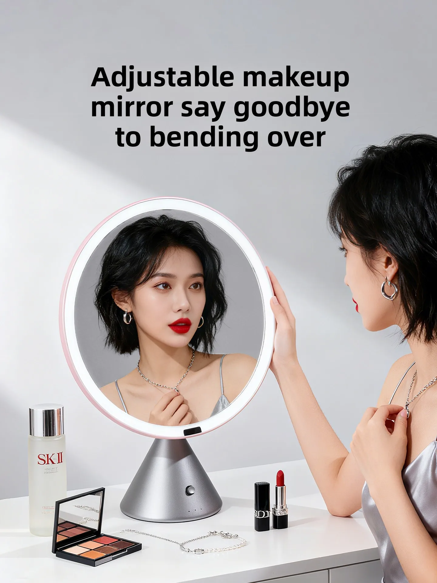 مرآة زينة ذكية بإضاءة LED لسطح المكتب، مرآة تجميل خاصة عالية الوضوح لسطح المكتب مع ضوء