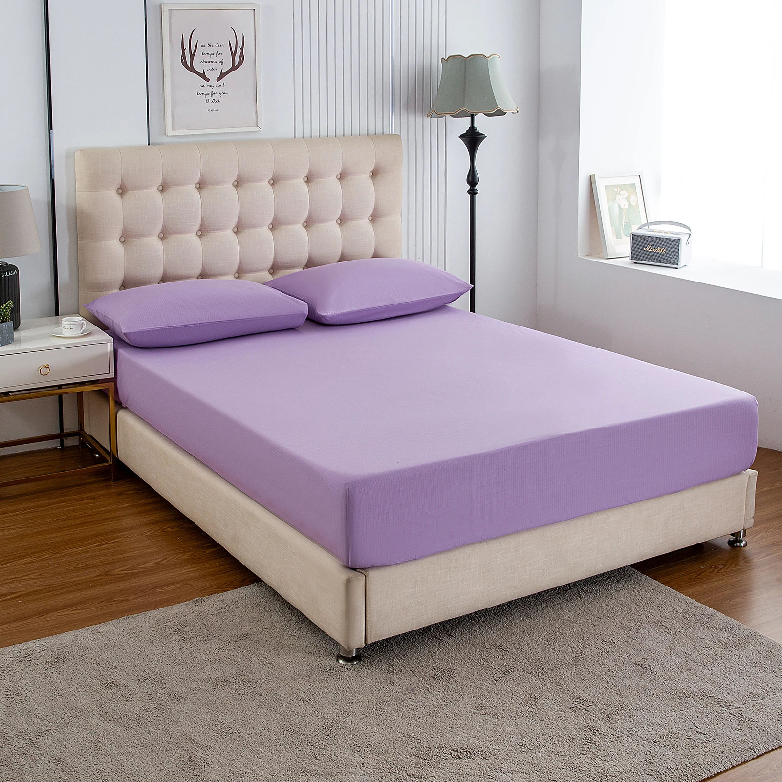 

EARTHING Fitted Sheet Purple color Not includes pillow case Cotton Silver Antimicrobial healthy Bedding set