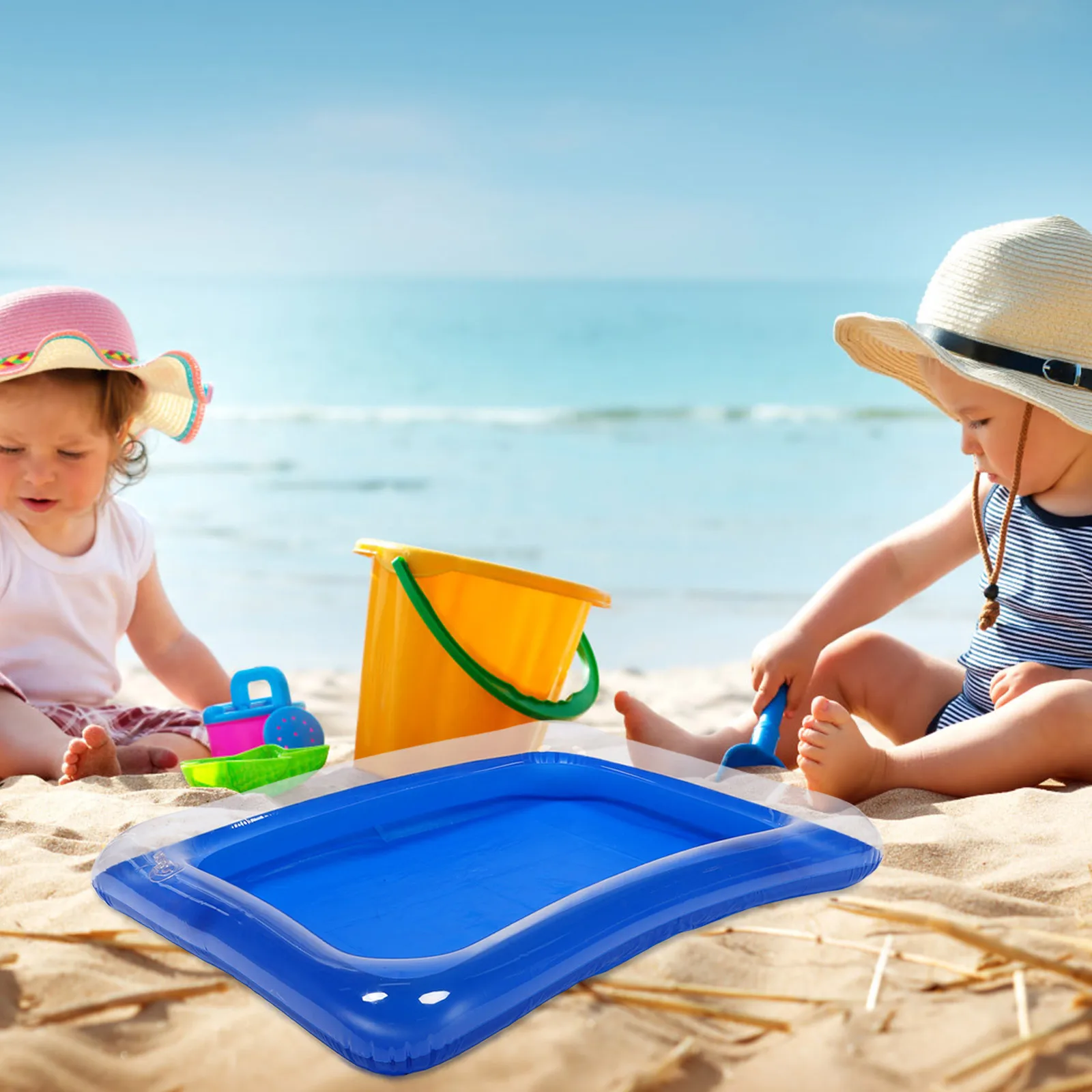 Home Use Inflatable Sandbox for Kids Quick Setup No Spill Design Educational Sand Play Mat for Toddlers and Preschoolers Blue