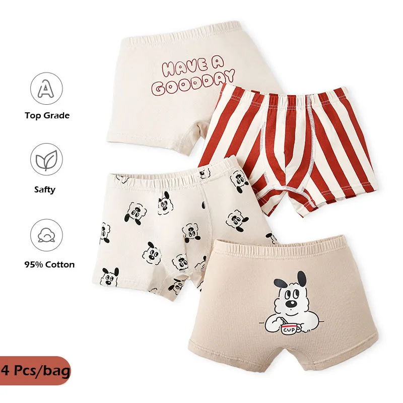 Children's Briefs Boys Boxer 95% Cotton Underwear Baby Toddler Cartoon Puppy Pattern  Shorts Cotton Underpants  4 Pack