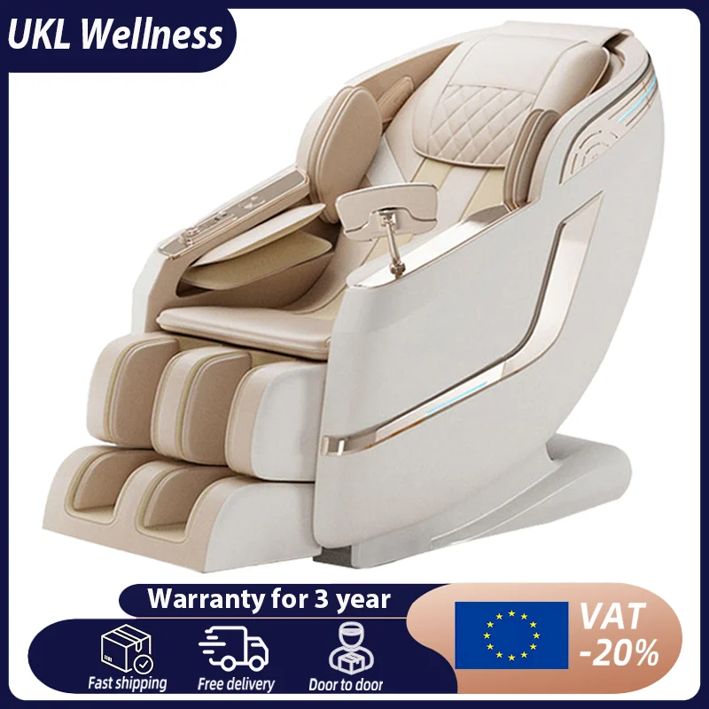 Fauteuil de massage de luxe SL à double piste avec commande vocale tactile, 3 ans de garantie, accoudoirs, détection du corps, 4D, zéro gravité, HiFi, Bluetooth, chauffage