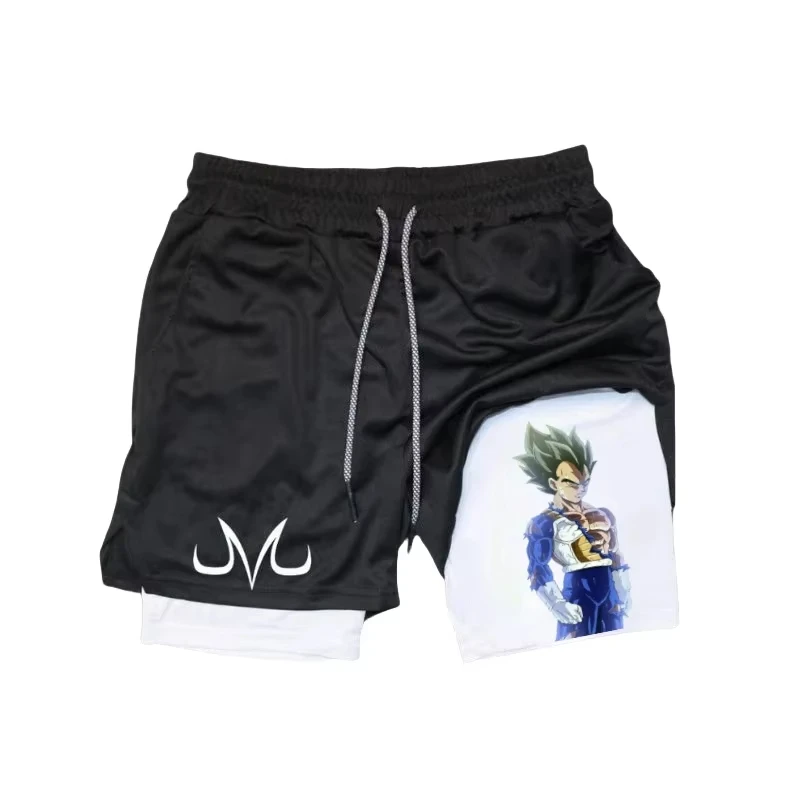 

25 Fashion Summer Anime M Logo Black Shorts with White Drawstring Waist Fake Two Piece Design Featuring Blonde Female Character
