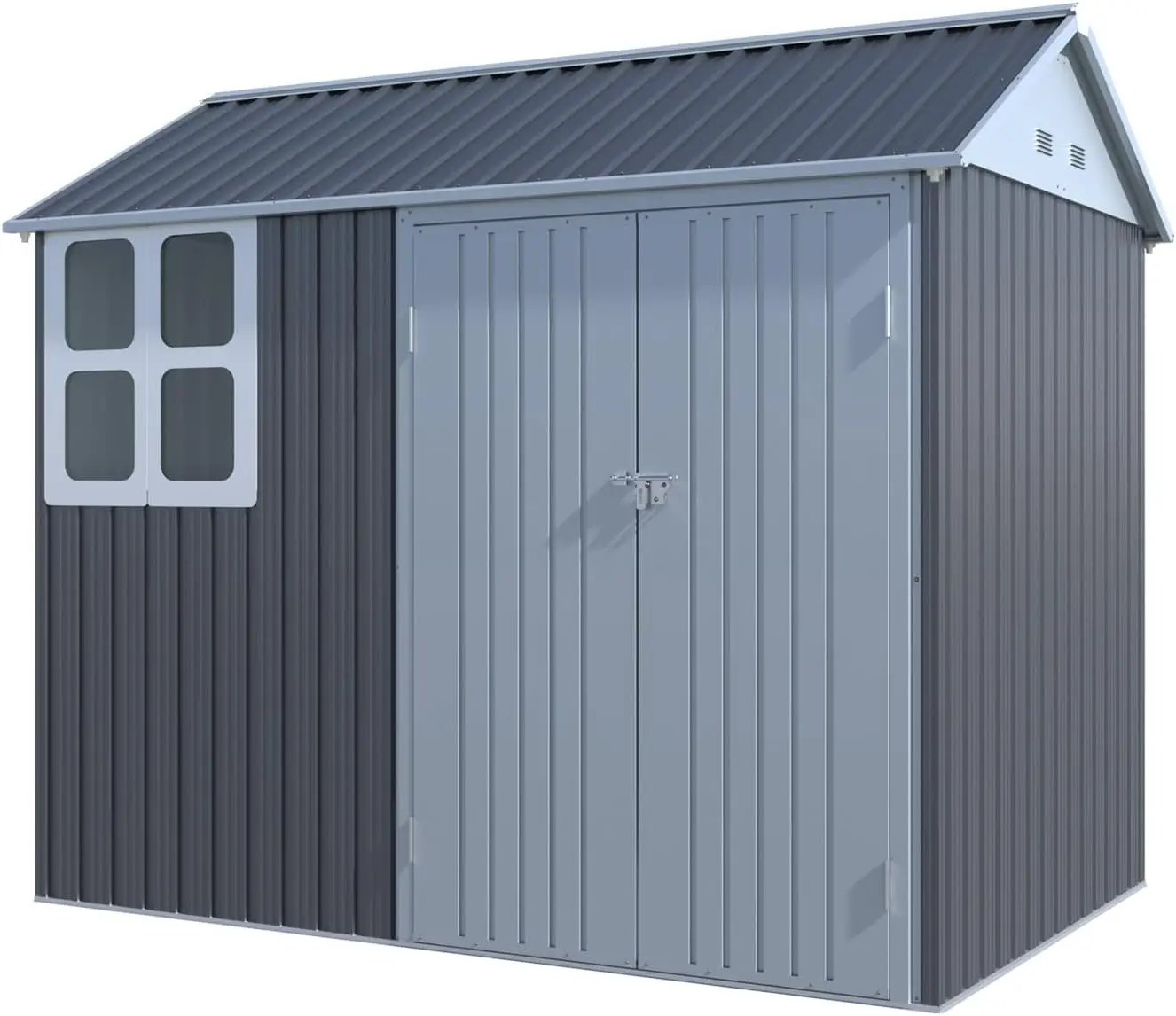 8x6x7.5 FT Shed 4-pane Window Nordic Cottage Storage Shed Outdoor Metal Garden House Double Hinged Lockable Doors