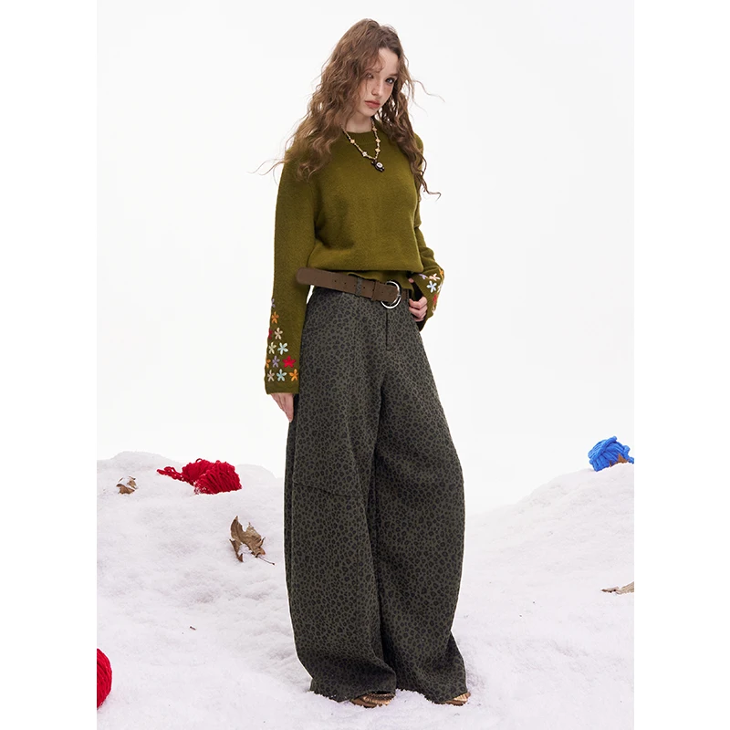 ELFSACK Minimalist Casual Classic Leopard Print Wide Leg Loose Pants For Women