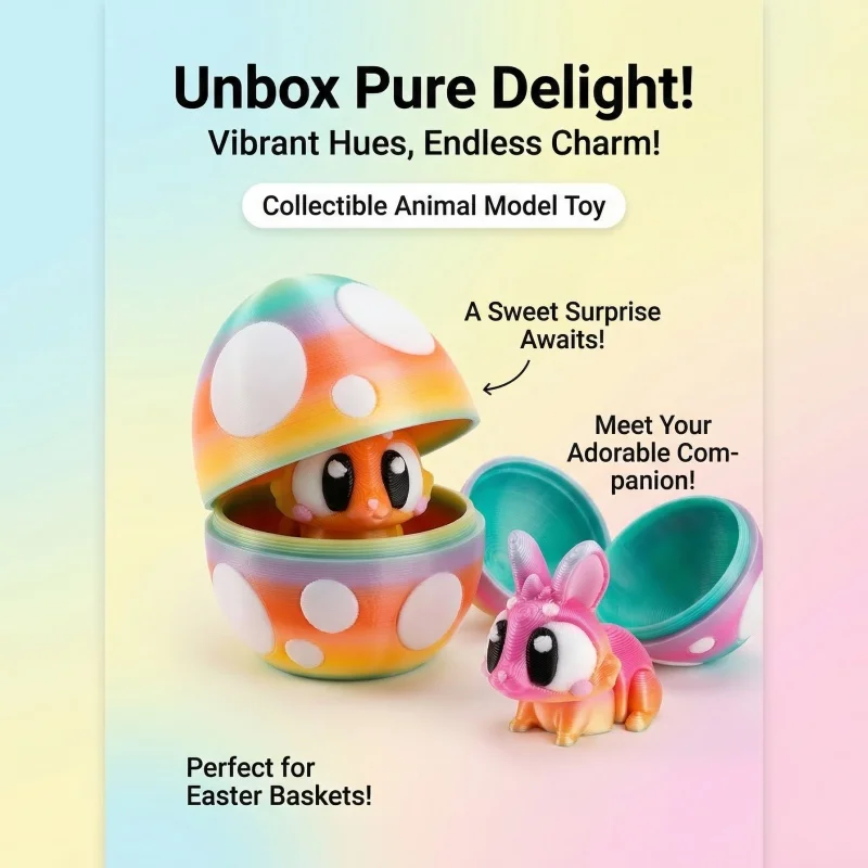 

3D Printed Animal Rabbit Eggs Model Toys Colorful Easter Decor 2026 Home Desktop Ornament Office Desk Kids Easter Gift