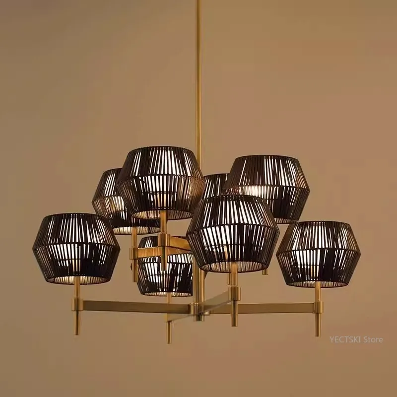 

New minimalist and personalized living room tea room pendant light, new Chinese rattan woven fabric restaurant pendant light