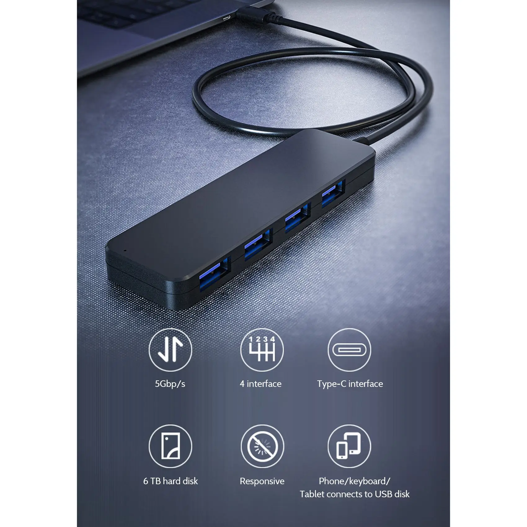 4 in 1 Docking Station USB HUB Multifunction USB3.0 Adaptor Splitter 5Gbps High-Speed Transmission Docking Station