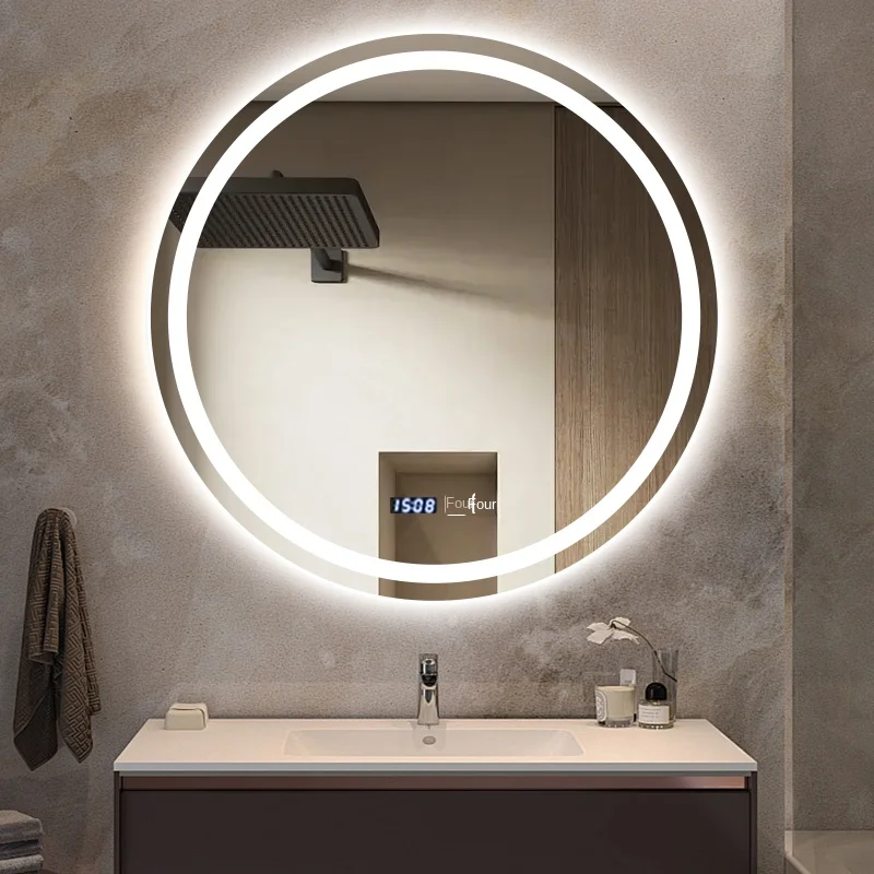 Round LED Smart Bathroom Mirror IP44 Waterproof Bluetooth Touch Defogger Makeup Mirror