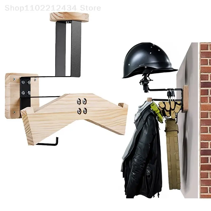 

Motorcycle Helmet Storage Rack– Wooden Wall Shelf for Bike Gear, Keys & Accessories