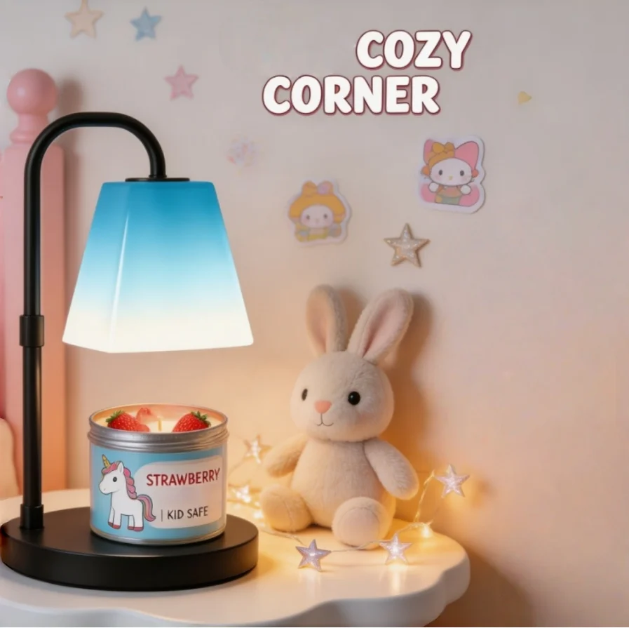 

Flameless Candle Warmer Lamp with Blue Glass Shade, Electric Dimmable Wax Melt Warmer with Timer, Adjustable Height Safe gifts