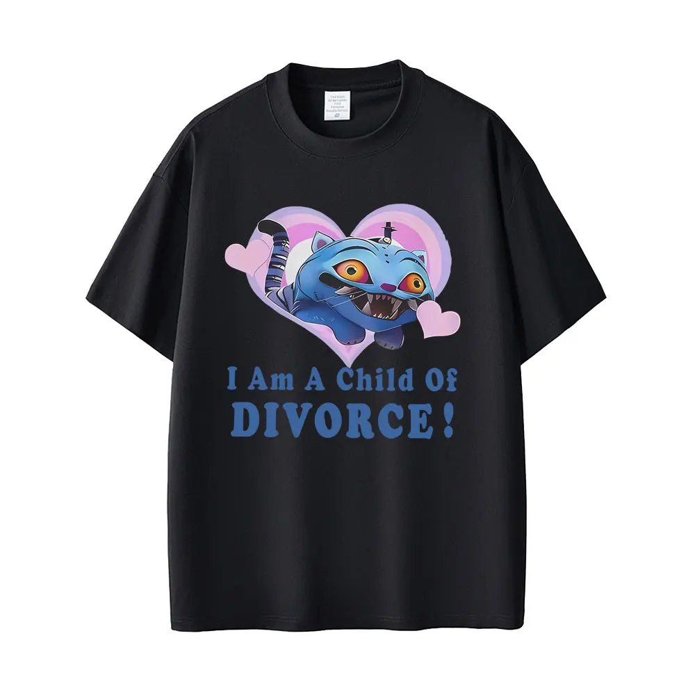 

Movie Kpop Demon Hunters Derpy Tiger I Am A Child of Divorce Graphic Print T Shirt Men Women Cartoon Casual Oversized T-shirts