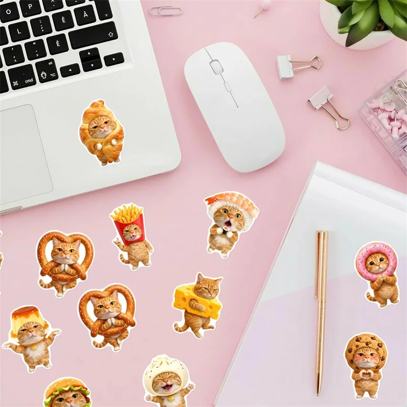 10/30/50PCS Cute Delicious Orange Cat Sticky PVC Sticker DIY Laptop Luggage Skateboard Decoration Scrapbooking for Kids
