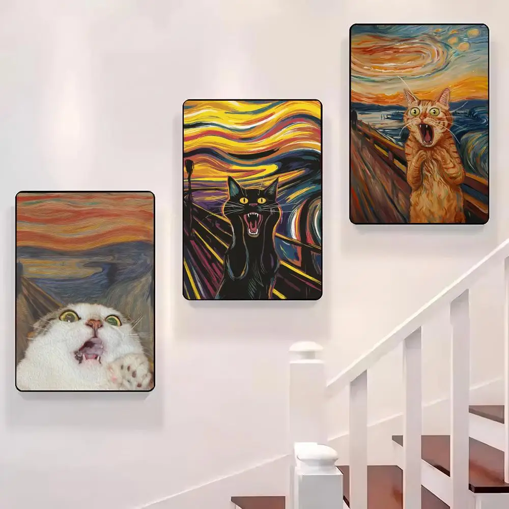 

The Scream Funny Cat Animal Poster Sticky Wall Waterproof Home Living Room Bedroom Bar Aesthetic Decoration Perfect Gift