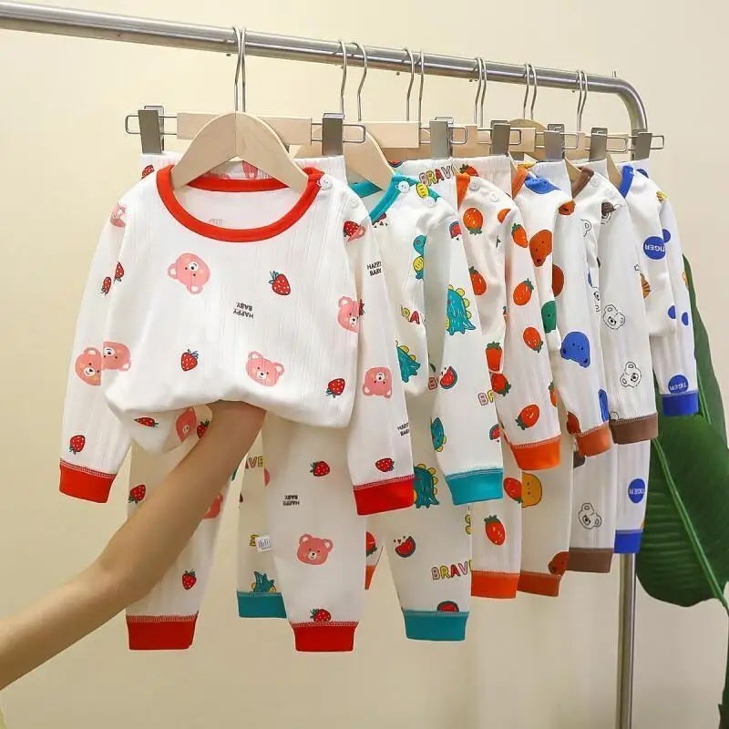 Kawaii Casual Coat Set Fashion 2 Piece Set Children S Clothing Kids Autumn Underwear Set Jacquard Cotton Long Sleeve Pajamas