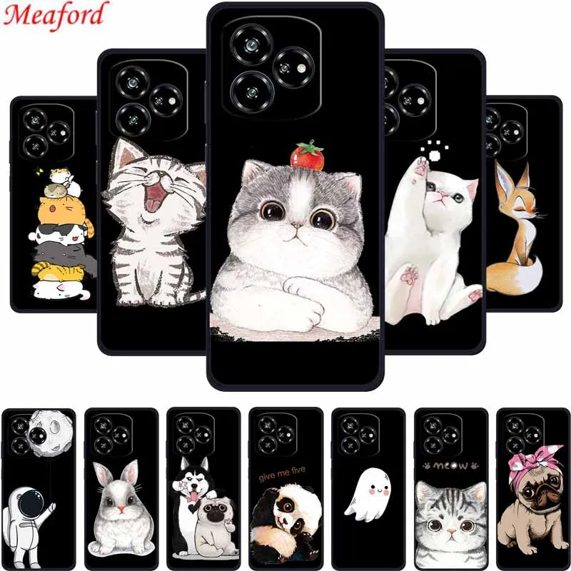 Funda para ZTE Axon 60 Lite Funda de teléfono suave de silicona negra con bonito gato de dibujos animados para ZTE Blade V60 Axon 60 Funda trasera 60lite