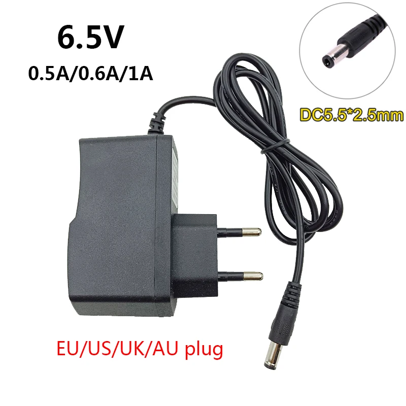 6.5v Power Supply AU UK EU US Plug 0.5A 0.6A 1A 6.5 Volt Adapter 500mA 600mA 1000mA 6.5V ac dc Source Transformer 5.5x2.5mm