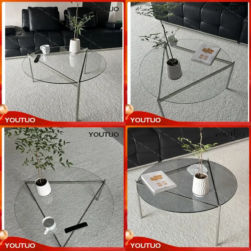  Bauhaus Medieval Stainless Steel Coffee Table Tempered Glass Side Table  Living Room Sofa Creative Minimalist Low
