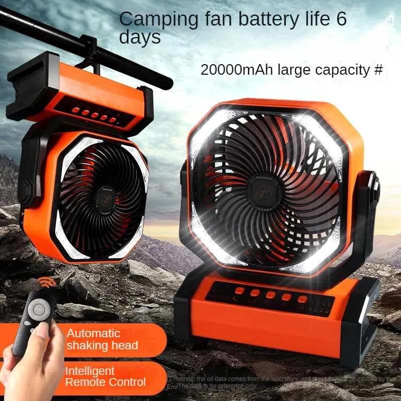 Elétrica em pé ou pendurado ventilador, luz LED ao ar livre, carregador portátil, mini chiller controle remoto, 20000-40000 mAh temporizador