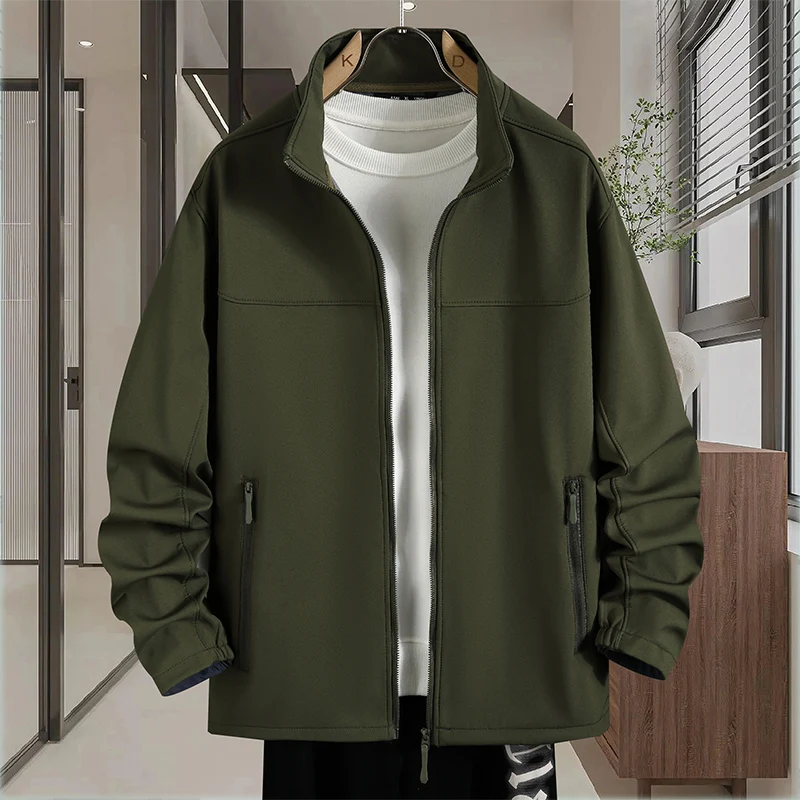 High-Quality Stylish Men's Jacket Windproof Fleece Lined Pure Color Outdoor Spring Autumn Shirt for Students Simple Fashion