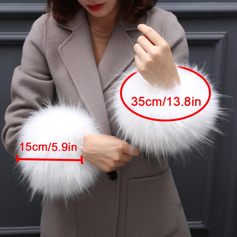 1 Pair Women Thick Fur Cuffs Winter Faux Fox Fur Elastic Oversleeve Arm Gloves Warm Plush Windproof Wristband Jacket Accessories