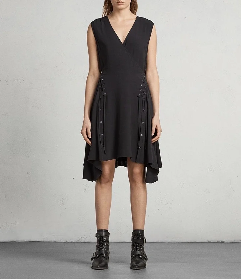 Rebel Asymmetric British Sheep Family V-Neck Sleeveless Dress