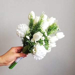 Новое поступление 2022, реальные фотографии, белый натуральный тюльпан с Каллой, лилии, букет подружки невесты, букет цветов для невесты