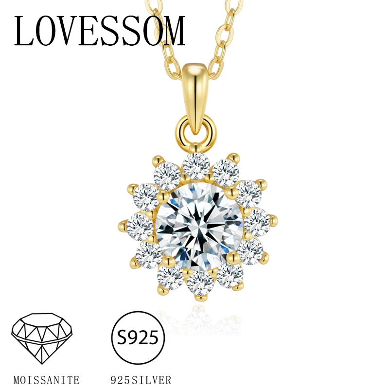 

A 925 silver 1 carat/3 carat sunflower moissanite women's fashion pendant necklace, retro luxury niche versatile
