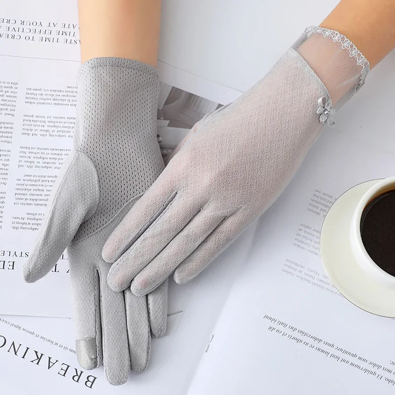 Summer Women Driving Gloves Autumn Non Slip Sunscreen Anti-UV Short Gloves Women Thin Ice Silk Lace Touch Screen Glove