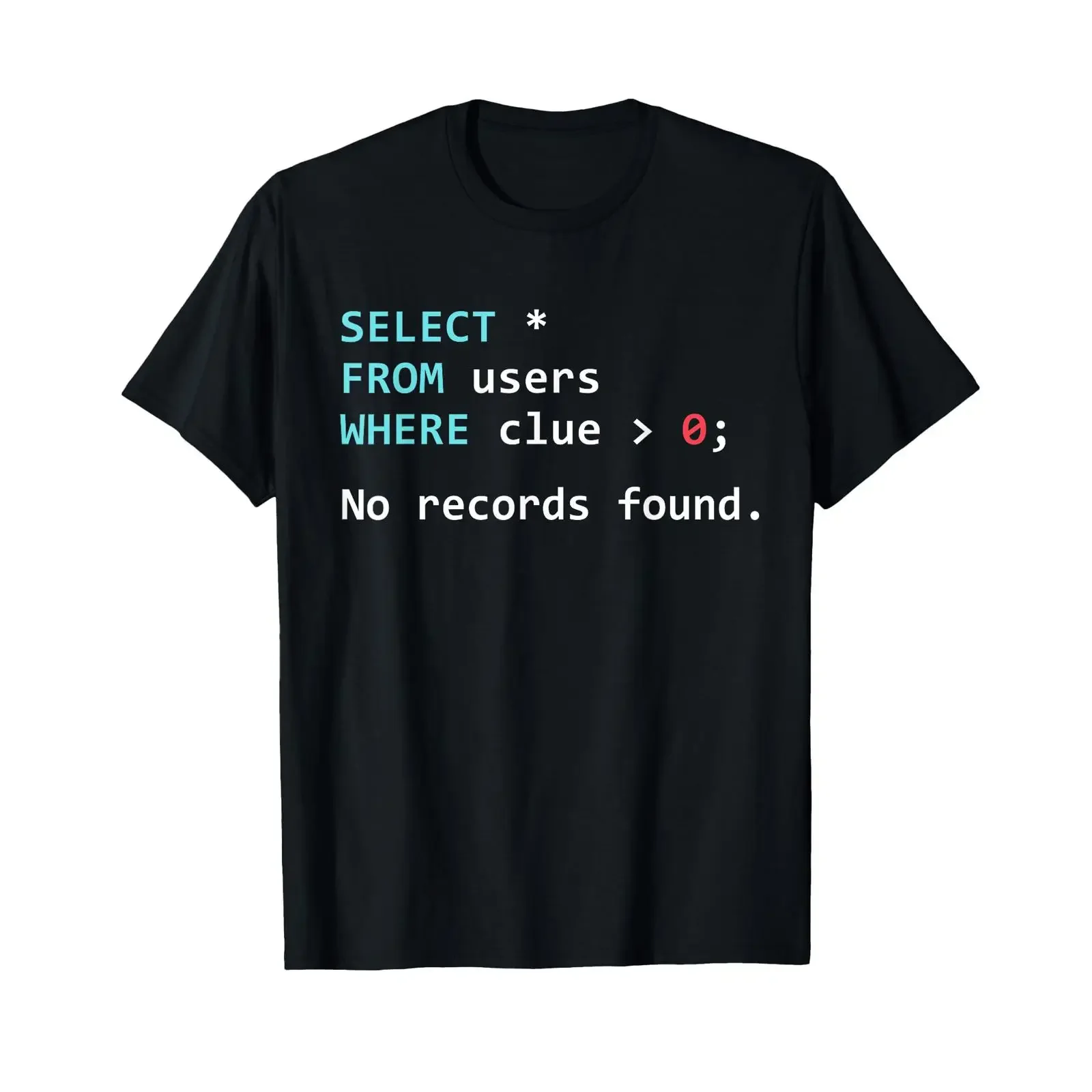 SQL Query Funny Database Admin Programmer T Shirt Small vintage Washed fashion Soft designer clothes Stylish Casual Stretched