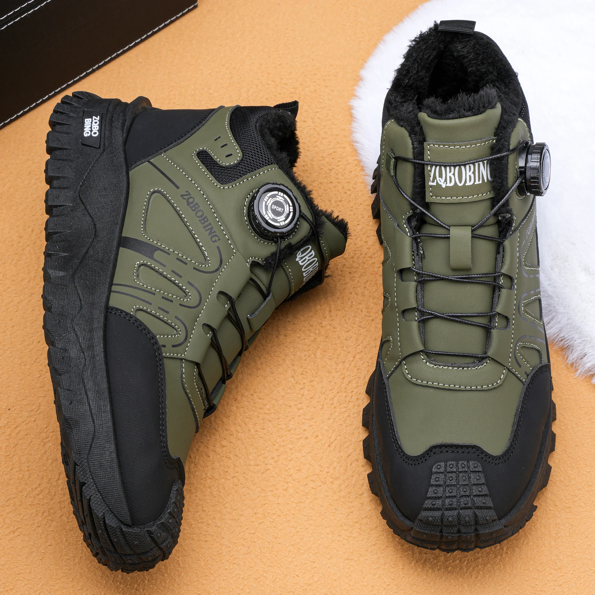 Winter Fleece-Lined Warm Mid-Top Boots for Men, Sizes 35-48, Korean Style Versatile Men's Boots, Thickened Comfortable Cotton Shoes, Trendy Outdoor Snow Boots