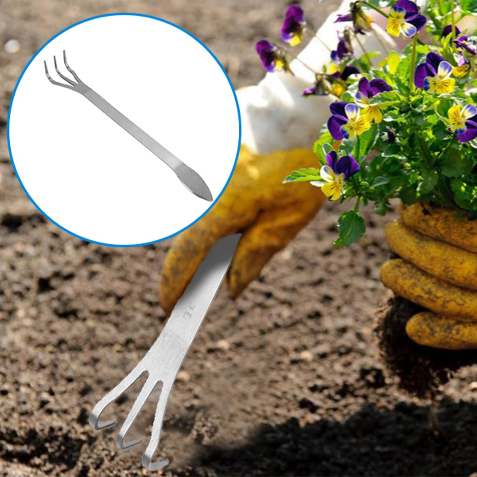 Rastrillo de raíz de acero inoxidable, herramienta de mano para aflojar el suelo, multifuncional, bonsái, herramientas de jardinería para el hogar, 1 unidad