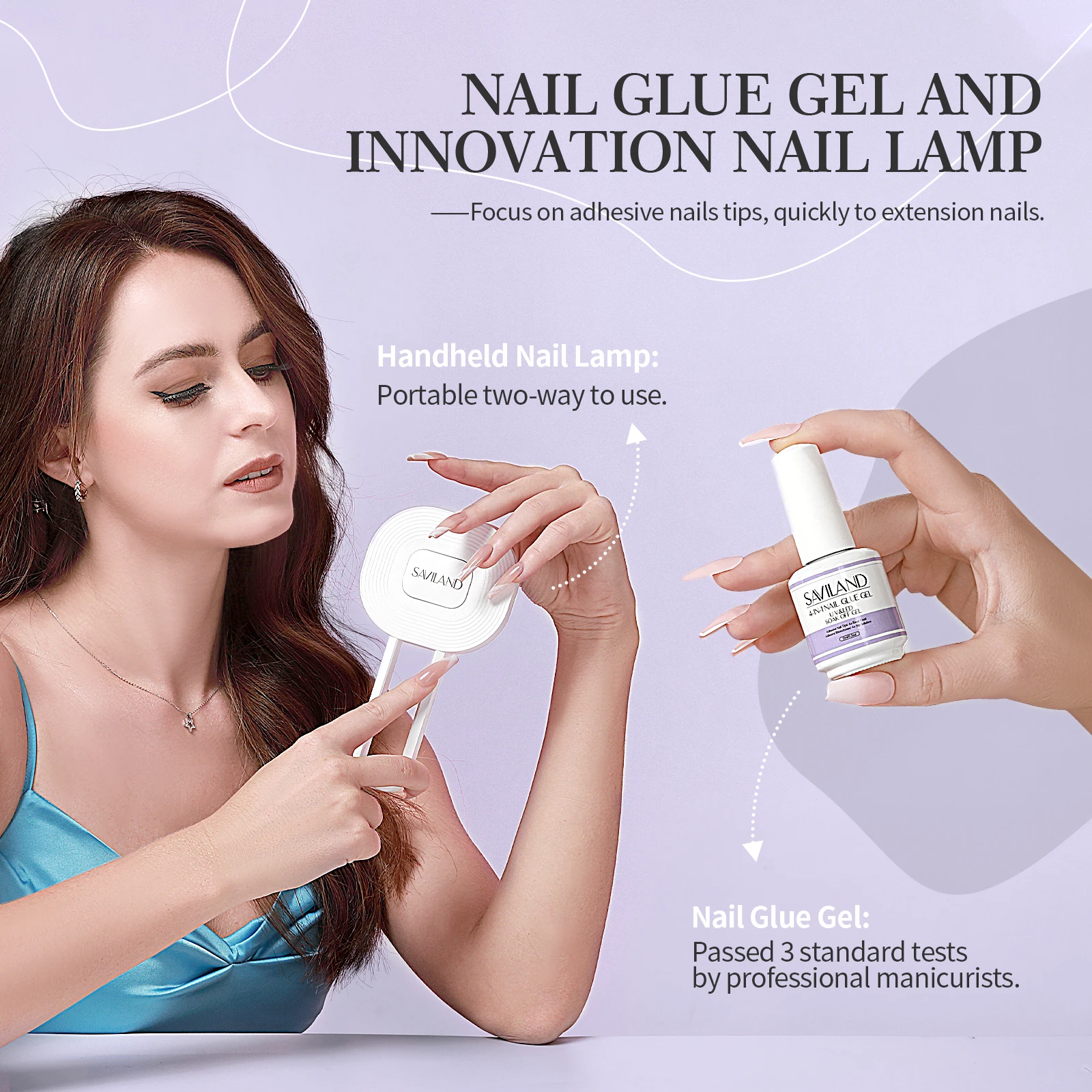SAVILAND Supersterke nagellijm voor valse nageltips Acrylnagels met handheld UV LED-nagellicht voor nagels Verlenging Nail Art