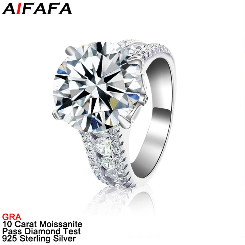 New 10 Carat D Color Moissanite Rings for Women High End s925 Sterling Silver Moissanita Lab Diamond Fine Jewelry Wholesale